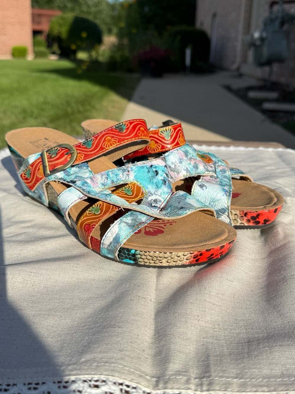 Spring Step L'Artiste Baocire Multi-Color Leather Wedge Sandals Size 39